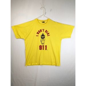 Adult XL Fruit of Looms Vintage I Won't Dial 911 Yellow/Mustard T-Shirt 1993